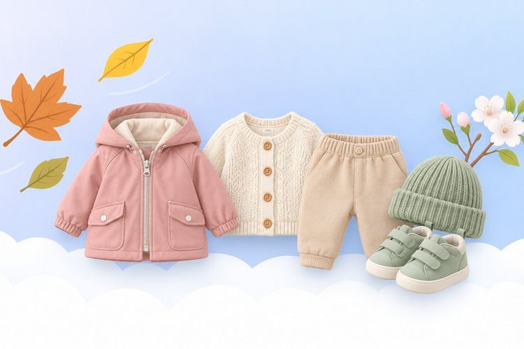 Babykleidung für Herbst und Frühling in Schichten